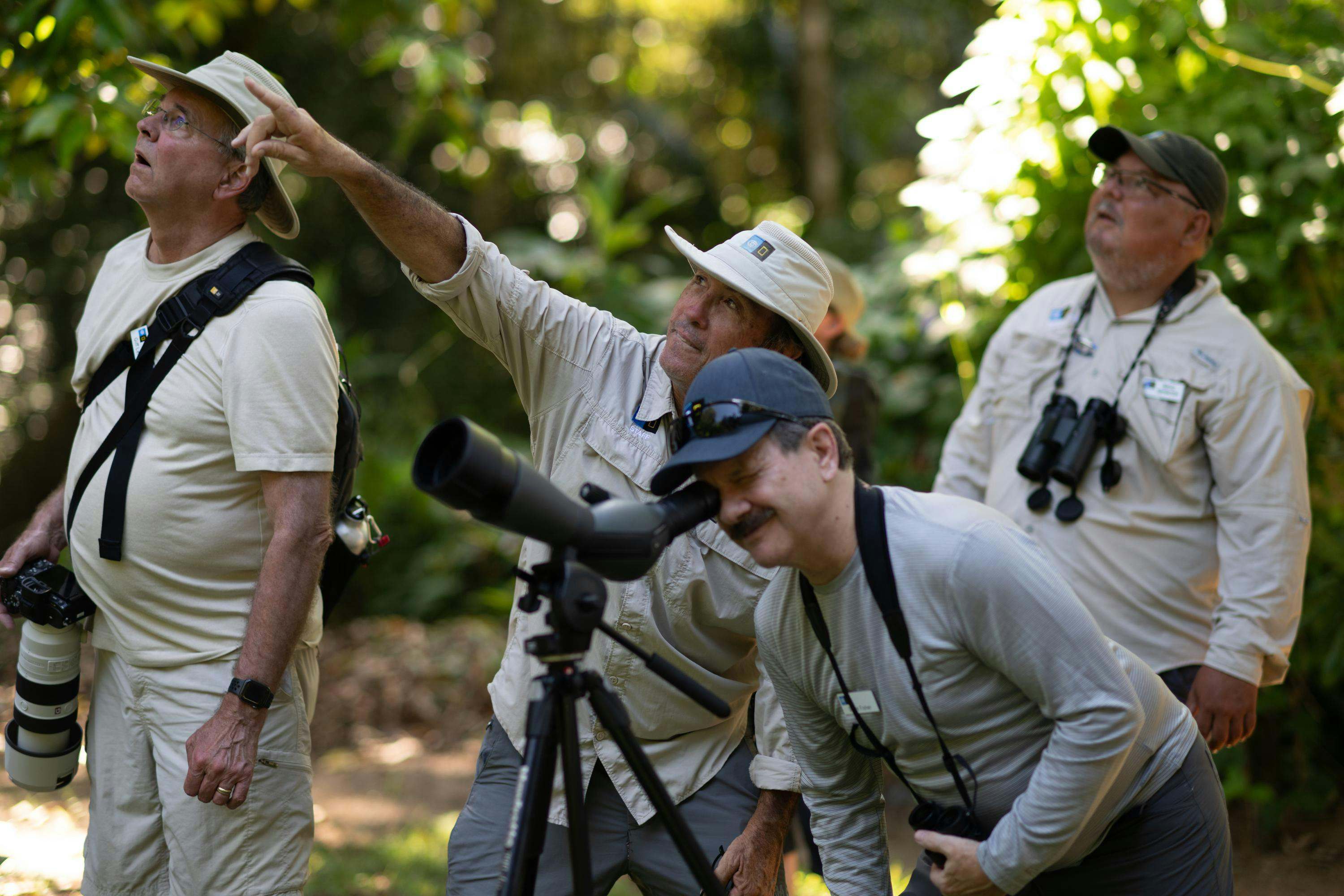 Veteran Naturalist Richard Cahill guiding guests through the lush rainforest of Bahía Drake in Costa Rica.