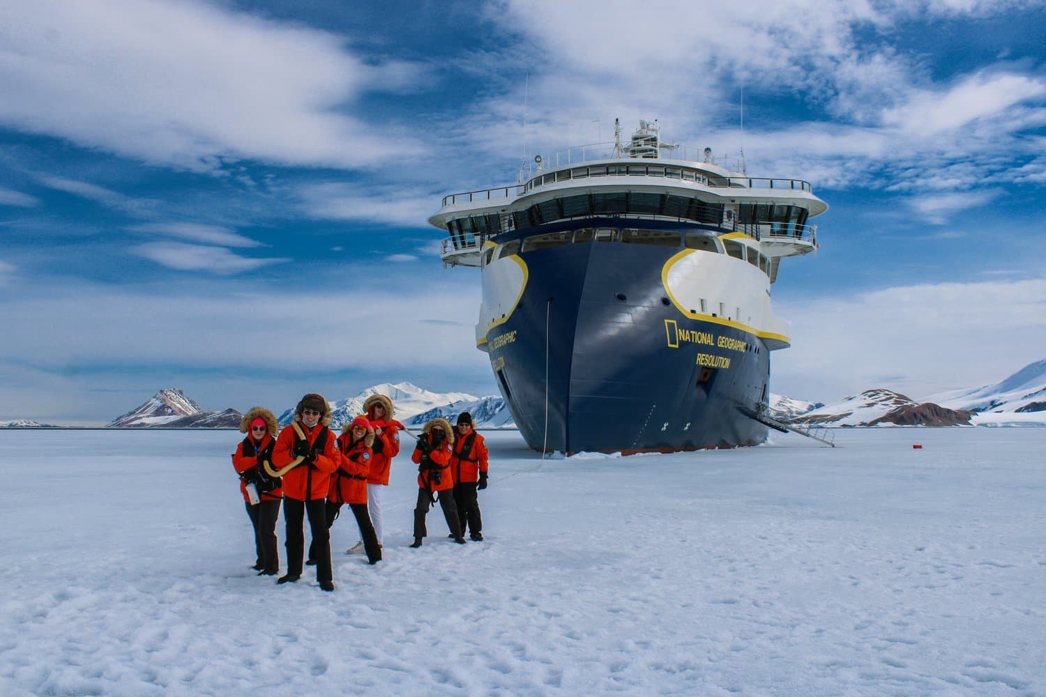 guests pretending to tow the ship