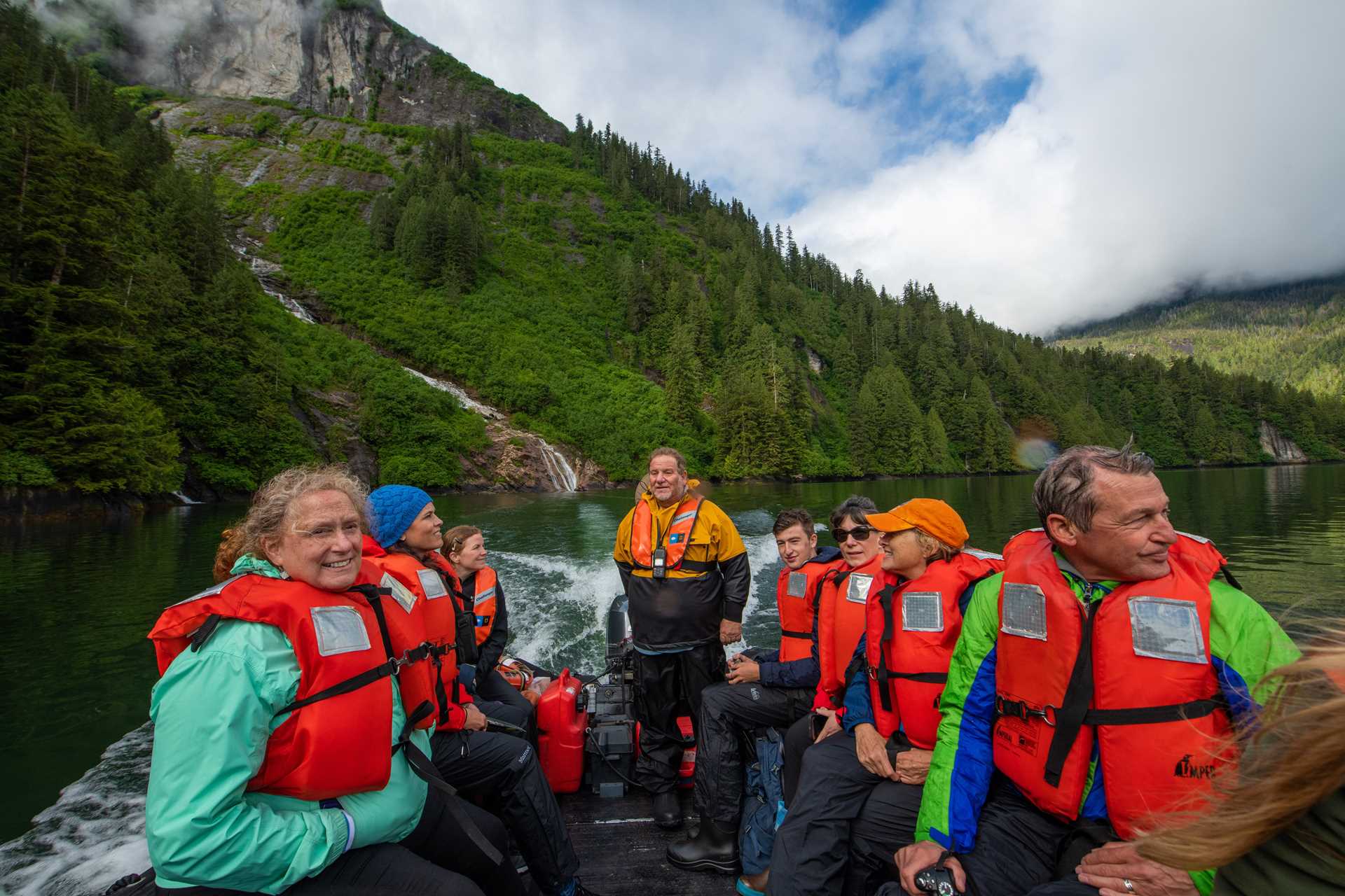 Guests explore Owl Pass, Alaska by Zodiac.