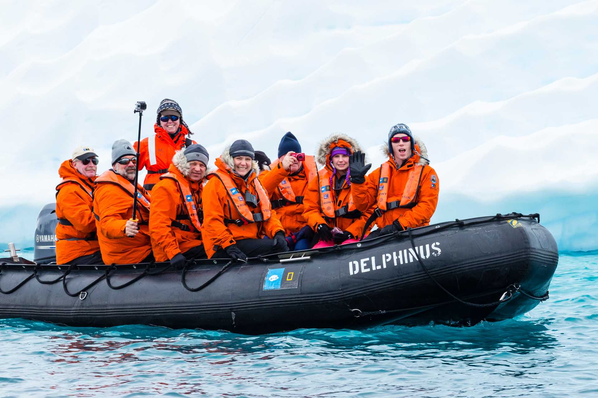 Guests in a Zodiac in the Gerlache Strait.