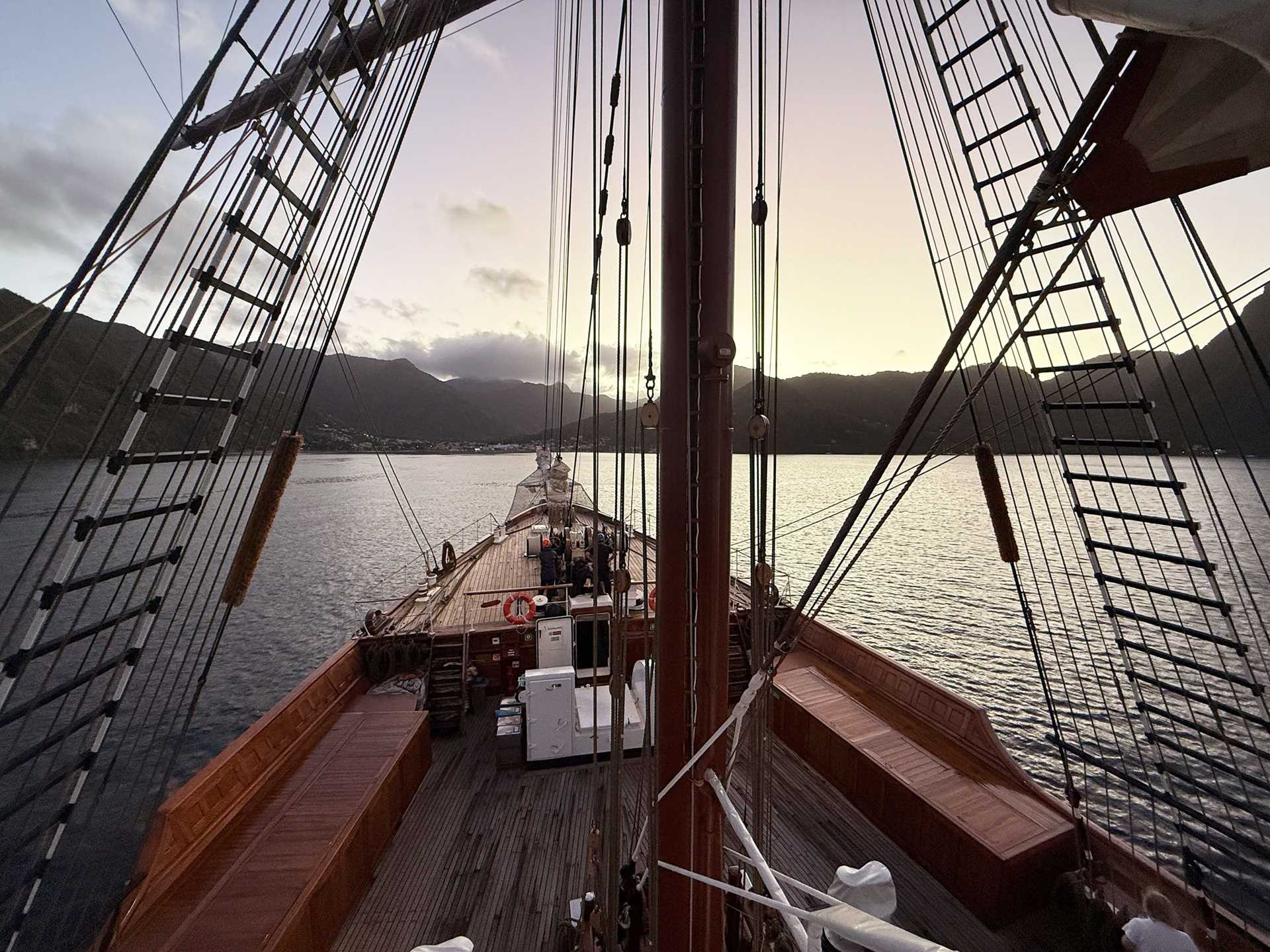 bow and riggings of a large sailing yacht